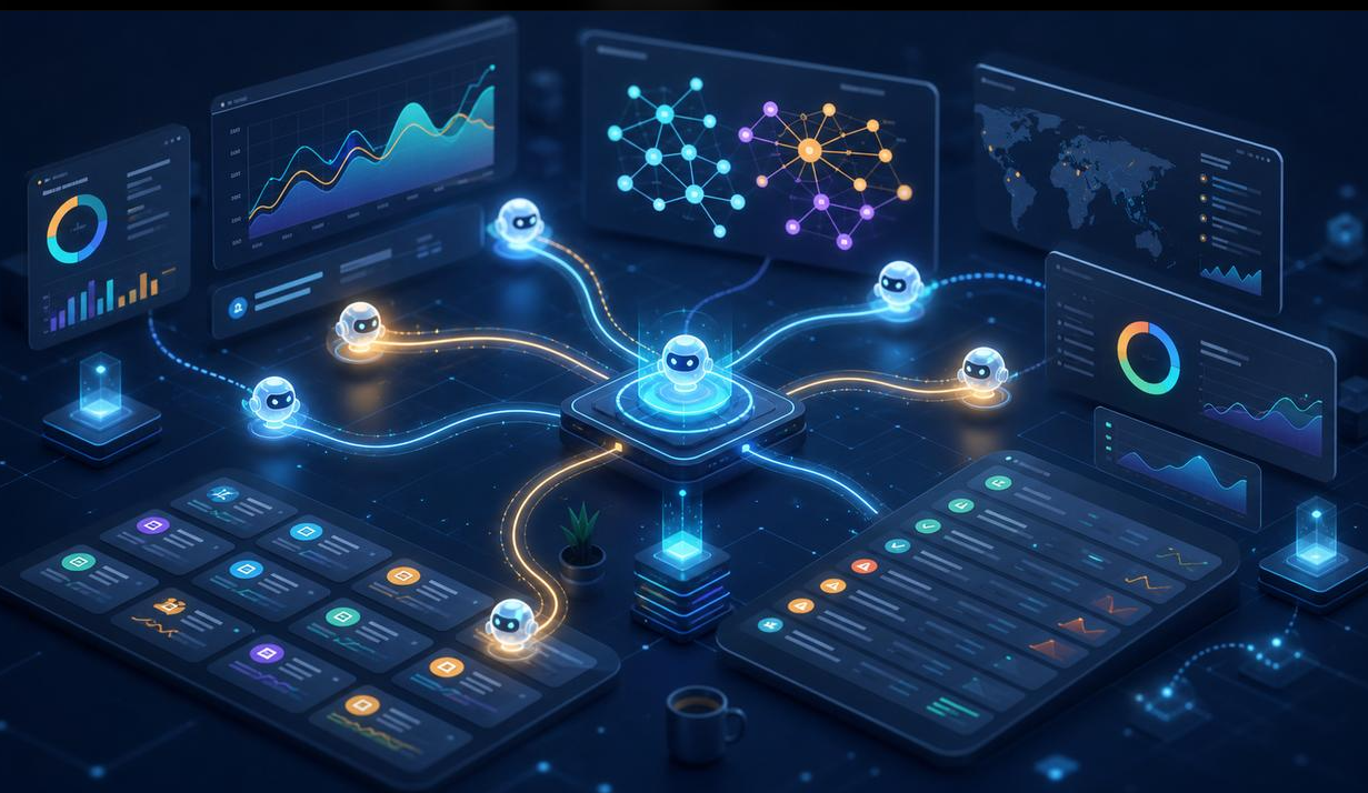 AI agents connected to governed business data, analytics dashboards and automated workflows