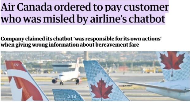 Headline about Air Canada being ordered to compensate a customer misled by its chatbot